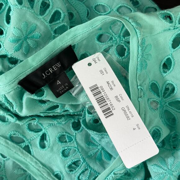 J Crew Dress Womens 4 Embroidered Eyelet Shift Scallop Hem Bell Sleeve Chic NEW - Picture 4 of 12